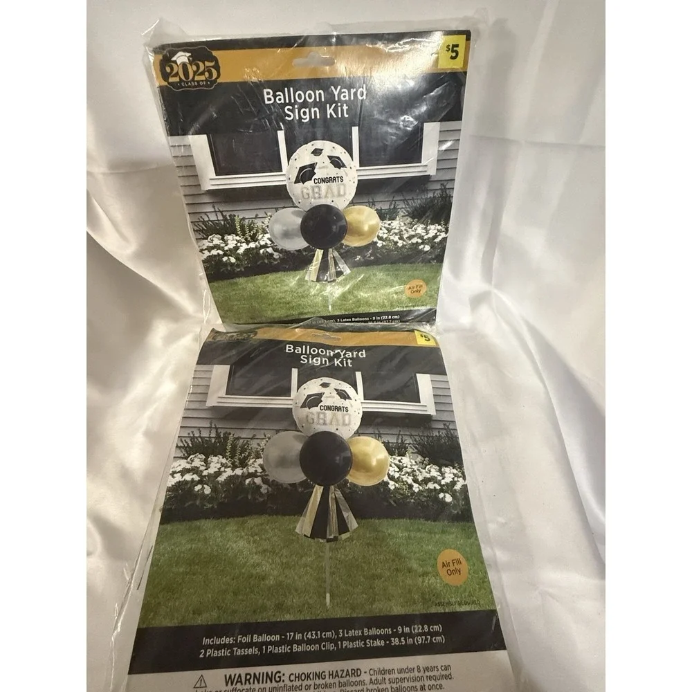 Graduation Balloon Yard Sign Kit Lot of 2 2025 Congrats Grad Outdoor Decor Set